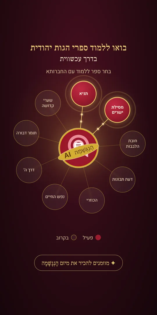 מסך הפתיחה של אפליקציית הנגשמה